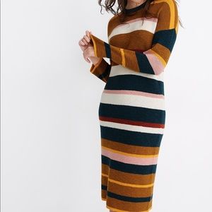 Madewell Drop-Shoulder Sweater Midi Dress in Stripe